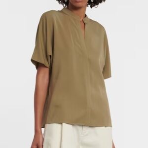 VINCE Womens Satin Shirt, Artichoke Green, Sz. LG